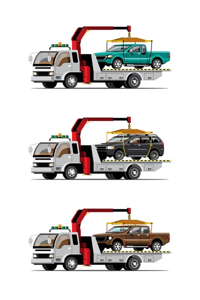 Remolque Coche Transporte Vehículo Remolque Remolque Ayuda Carretera Diseño Plano — Vector de stock