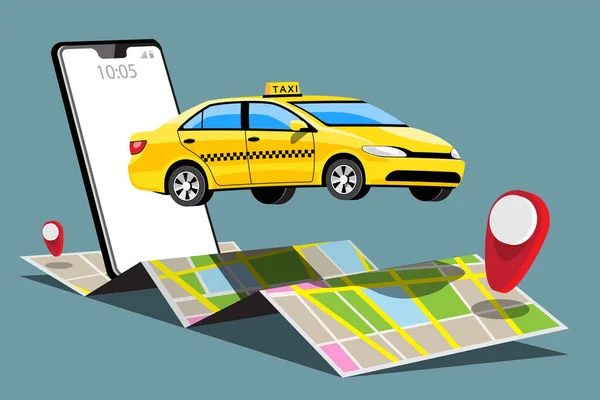 Dostawa Taxi Online Car Sharing Postaci Kreskówek Smartfona Smart City — Wektor stockowy
