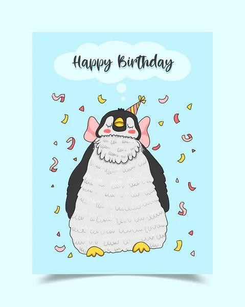 Tarjeta Feliz Cumpleaños Decorada Con Pingüinos — Vector de stock