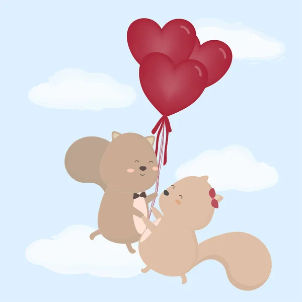 Eichhörnchen Mit Einem Liebesballon Hintergrund Nahtlose Bunte Illustration Zum Valentinstag — Stockvektor