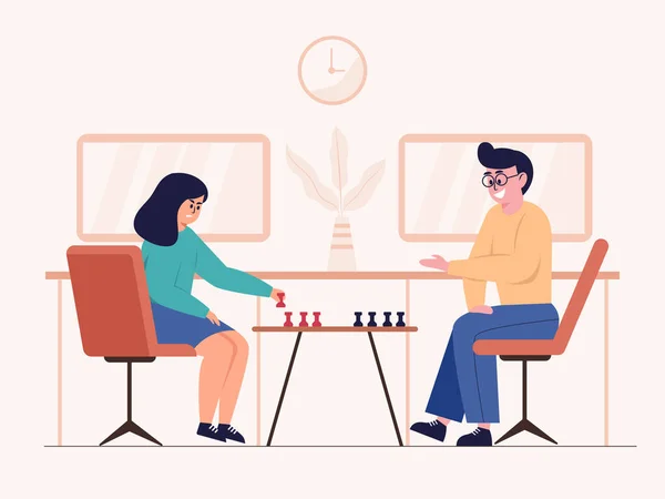 Pair Men Women Play Chess Chess Match Female Checkmate Vector — 图库矢量图片