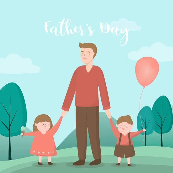 Bir Baba Oğlunu Kızını Bir Yerleşim Yerindeki Babalar Günü Etkinliğine — Stok Vektör