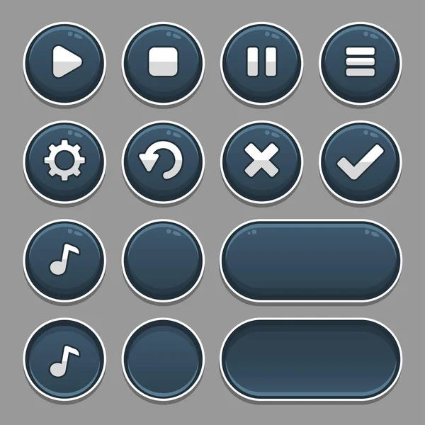 ゲームやアプリのためのゲームボタン要素と進歩バー 明るい異なるフォームボタンの暗いセット — ストックベクタ