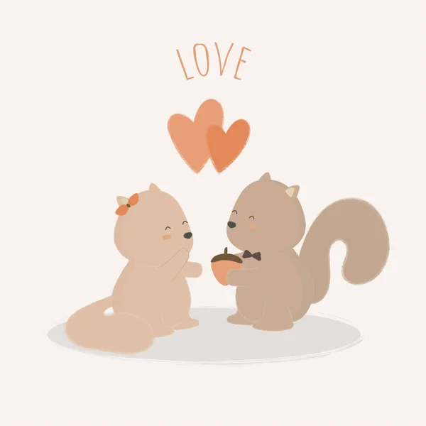 Grand Dessin Animé Isolé Animaux Mignons Animaux Romantiques Couples Amoureux — Image vectorielle