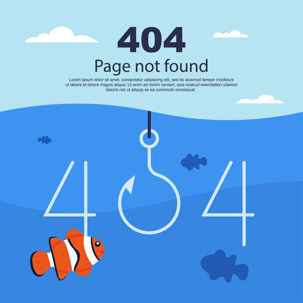 Internet network warning 404 Error Page or File not found for web page. Internet  error page or issue not found on network. 404 error present by fishing rod
