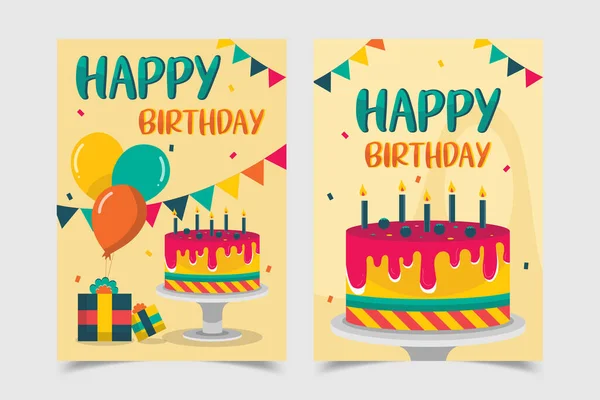 Conjunto Tarjetas Feliz Cumpleaños Con Letras Ilustración Vectorial — Vector de stock