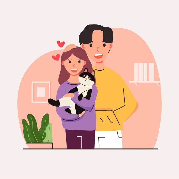 Grande Isolado Cartoon Vector Menina Menino Amor Casal Partilha Carinho — Vetor de Stock