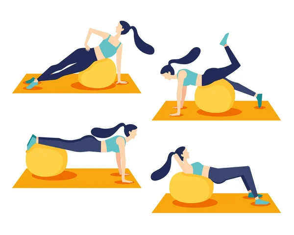 Mujer Joven Saludable Practicando Yoga Sala Estar Relajante Fin Semana — Vector de stock