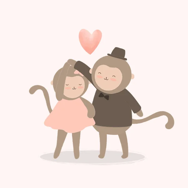 大きな孤立した漫画かわいい動物ロマンチックな動物のカップルの愛 バレンタインのコンセプト ベクトルイラスト — ストックベクタ