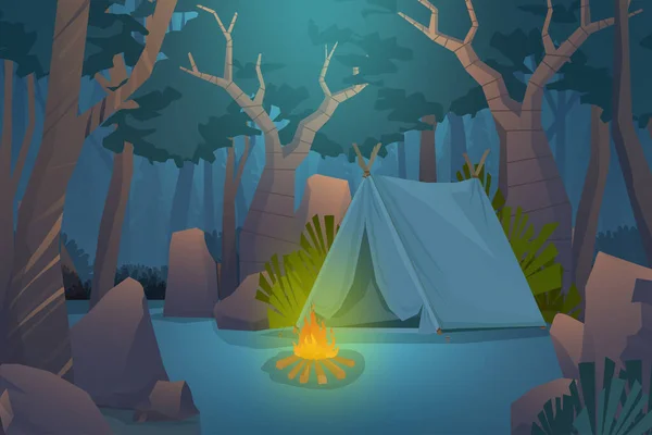 Scene Nigth Camping Nature Forest Vector — Image vectorielle