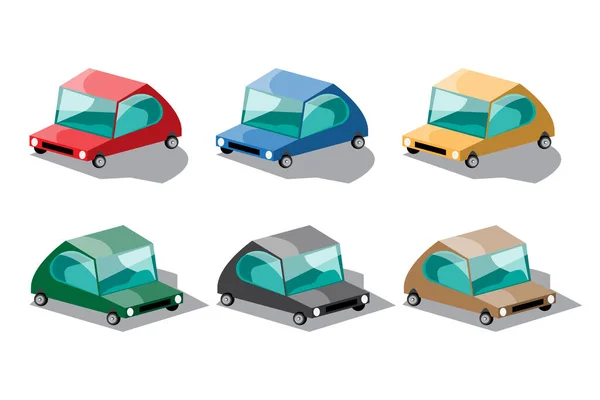 Set Aus Sechs Elementen Und Differenzfarben Von Autos Cartoon Stil — Stockvektor