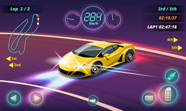 Car racing game in display menu juning Royalty Free Vector