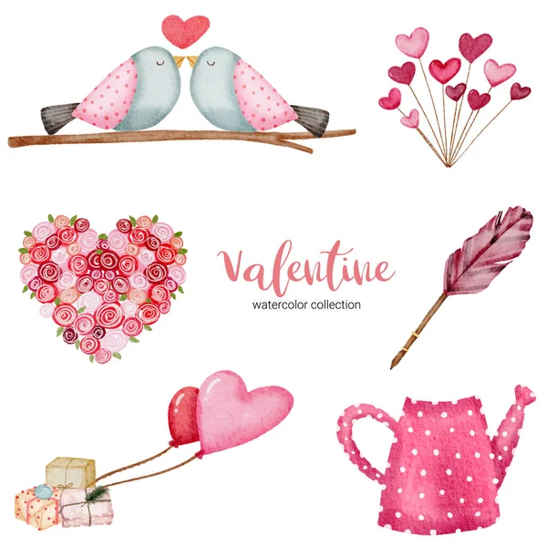 Valentinstag Setzt Elemente Geschenke Vögel Herz Und Vieles Mehr Vorlage — Stockvektor