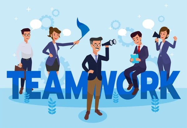 Teamwork Flat Design Style Colorful Illustration Transparent Background Creative Employee — Stock Vector