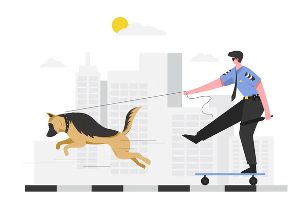 警犬任务的任务是执行各种任务 如跟随反派嗅闻爆炸物和毒品以及搜查任务 矢量插图平面设计 — 图库矢量图片