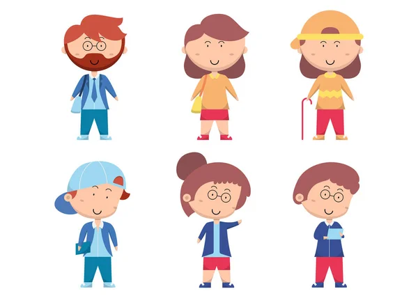 Conjunto Personas Con Diferentes Acciones Lindo Personaje Dibujos Animados Ilustración — Vector de stock