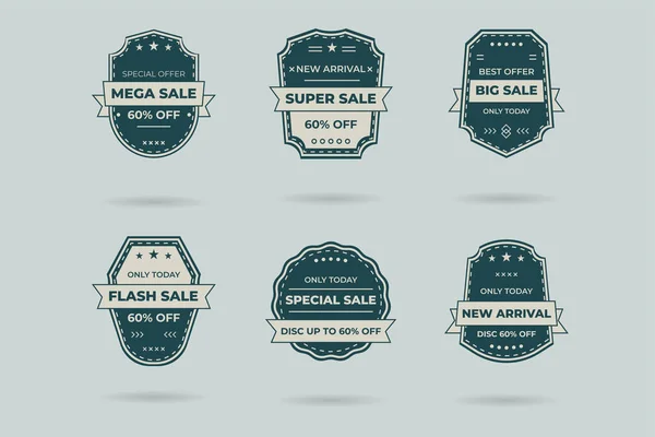 Set Retro Vintage Sale Logo Badges Gray Background — Stock Vector