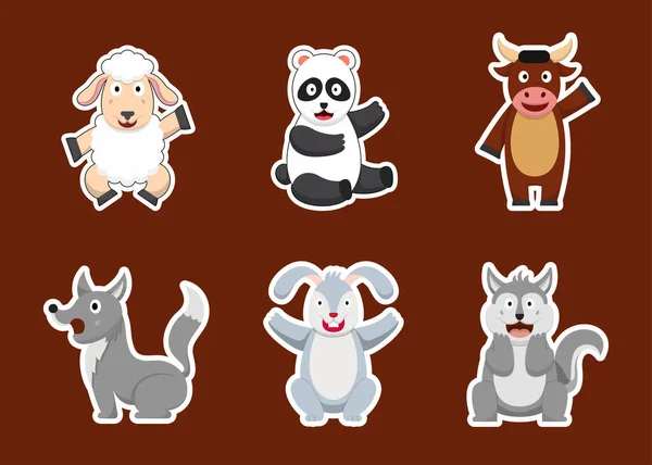 Bundle Cute Dessin Animé Animal Sur Fond Blanc Personnages Isolés — Image vectorielle