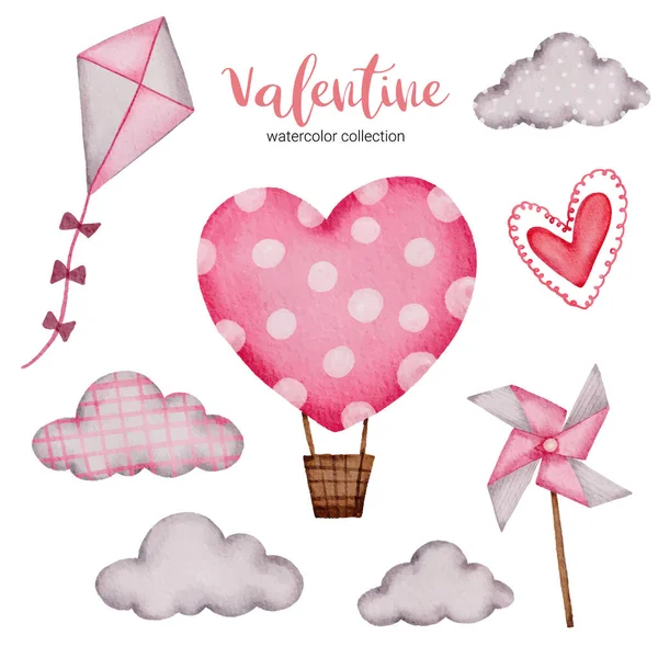 Valentinstag Set Elemente Drachen Wolke Luftballon Und Vieles Mehr Vorlage — Stockvektor