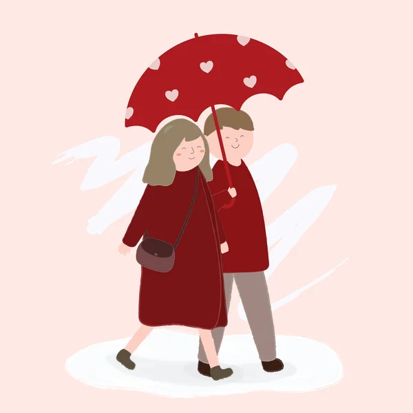 Šťastný Valentýn Festival Koncept Procházky Sebou Milující Pár Držící Deštník — Stockový vektor