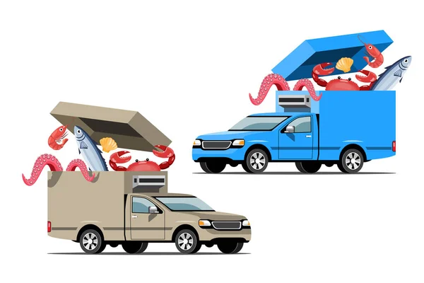 Большие Изолированные Транспортные Средства Плоские Иллюзии Доставки Фургоне Через Gps — стоковый вектор