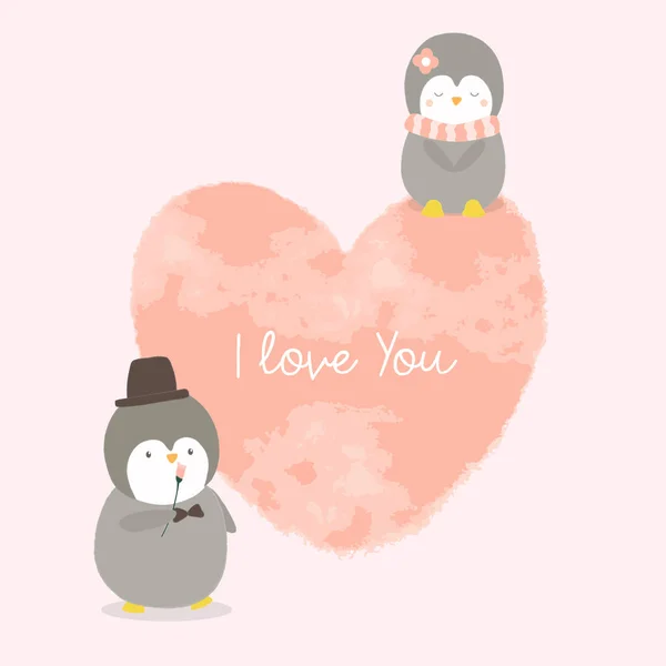 Pinguim Bonito Amor Sentado Fundo Forma Coração Ilustração Pinguim Ilustração — Vetor de Stock