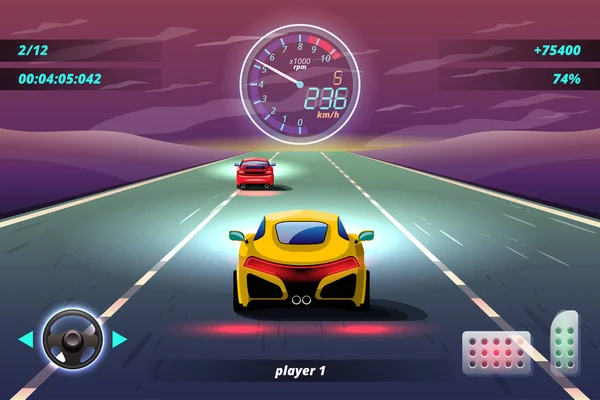 Игровых Соревнованиях Игрок Продолжает Использовать Высокоскоростной Автомобиль Победы Гоночной Игре — стоковый вектор