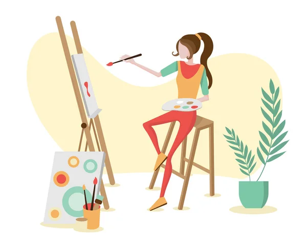 Artist Painting Canvas Studio Vector Illustration Painting Drawing Art School — Stock Vector