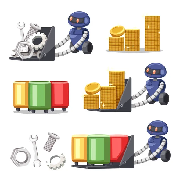 Set Von Android Charakter Roboter Cartoon Stil Futuristische Maschine Für — Stockvektor