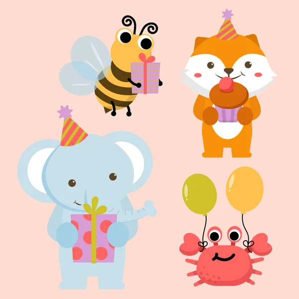 Ensemble Animaux Costumes Fête Nouvel Avec Abeille Écureuil Éléphant Crabe — Image vectorielle