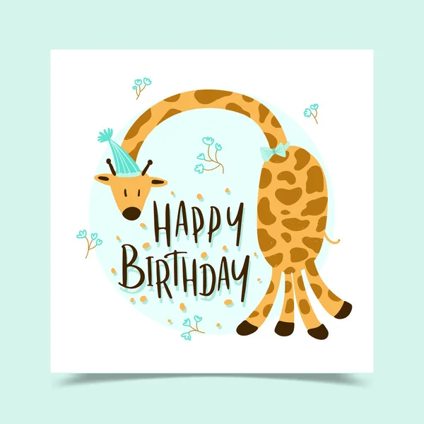 Happy Birthday Greeting Card Decorated Giraffe Wearing Christmas Hat — Stock Vector