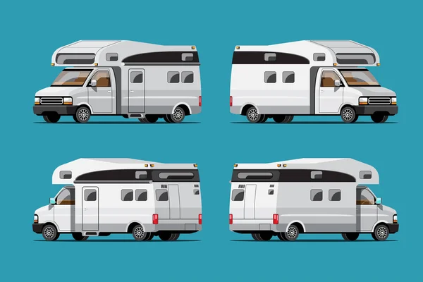 Conjunto Remolques Camping Blancos Casas Móviles Viaje Caravana Sobre Fondo — Vector de stock