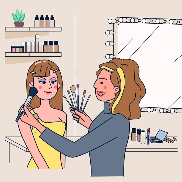Mladé Ženy Prodávají Kosmetiku Prostřednictvím Sociálních Médií Příplatek Používám Kameru — Stockový vektor