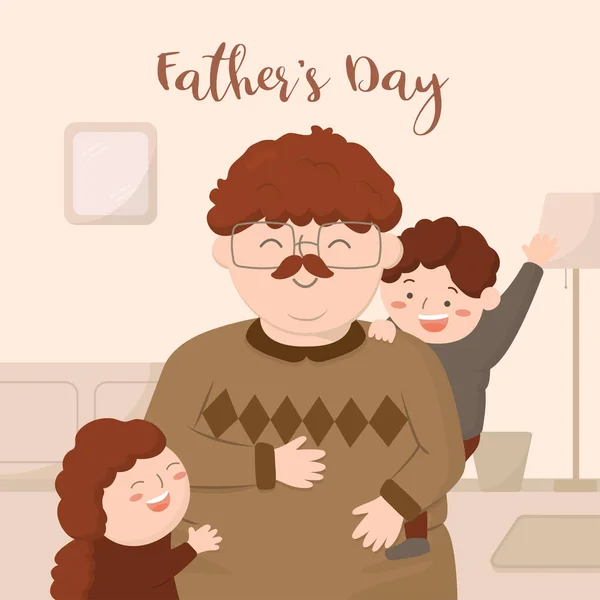 Baba Babalar Günü Nde Oğlu Kızıyla Mutlu Bir Şekilde Sırt — Stok Vektör