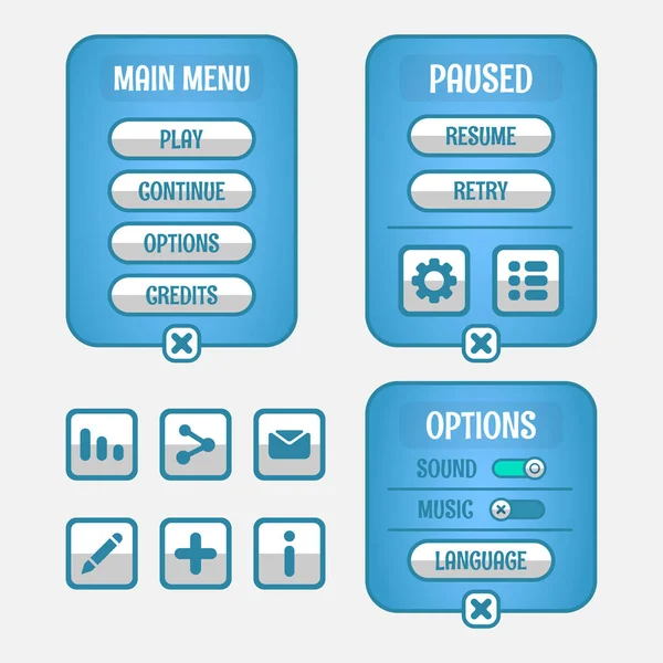Set Von Spielmenüauswahl Für Rpg Und Abenteuerspiel Einschließlich Menü Levelauswahl — Stockvektor