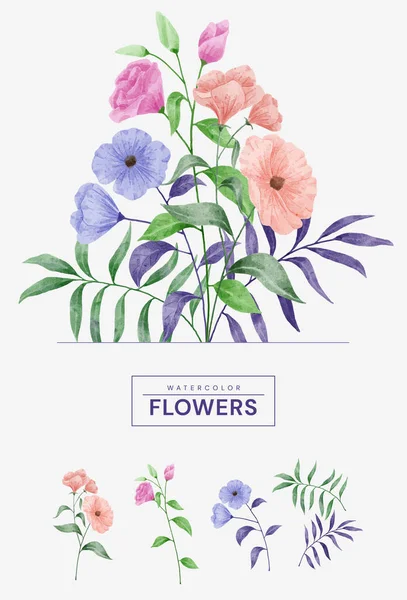 Набор Цветов Раскрашенных Акварелью Различных Открыток Поздравительных Открыток — стоковый вектор