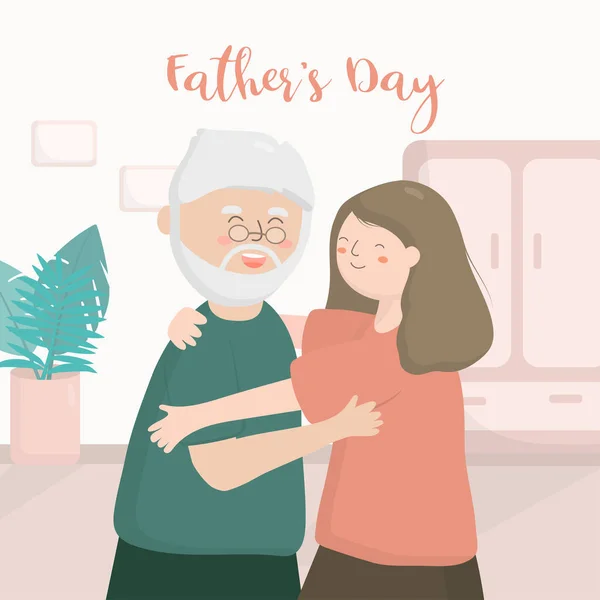 Kız Geldi Babalar Günü Nde Yaşlı Babaya Baktı — Stok Vektör