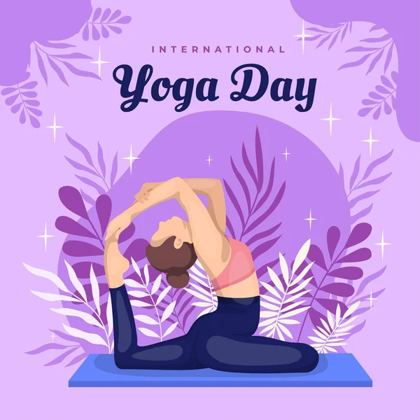 International Yoga Day Woman Poses Yoga Shady Treehouse Her Home — Stock Vector