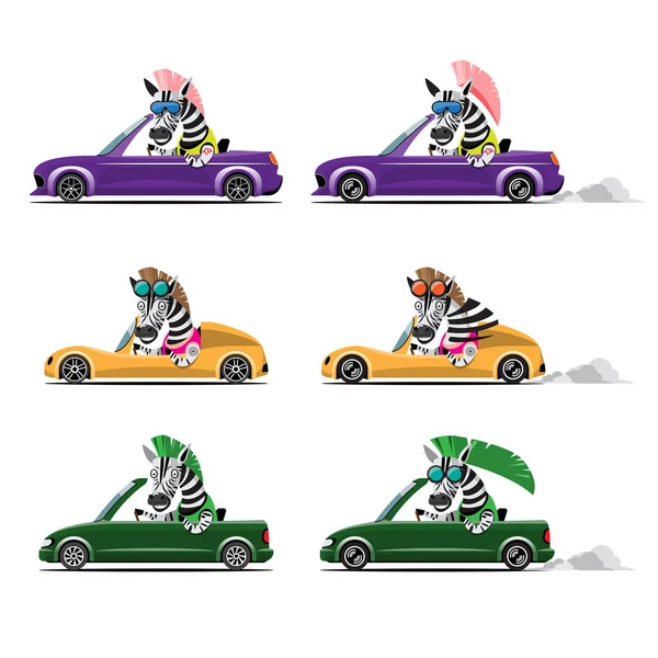 Cartoon Cute Animal Drive Car Road Animal Driver Pets Vehicle — 图库矢量图片