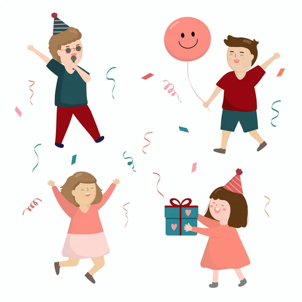 Child Birthday Party Kids Parents Celebrate Child Hat Dancing Laughing — Image vectorielle