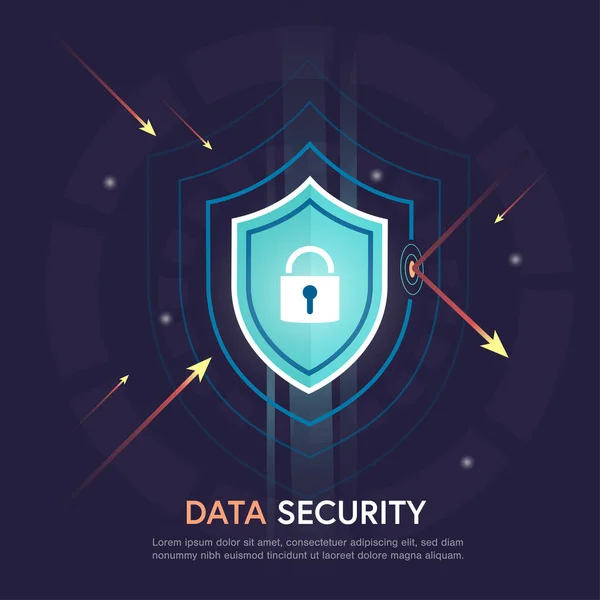 Abstract Security Shield Protection Digital Data Attacks Dark Backtground Data — Stock Vector