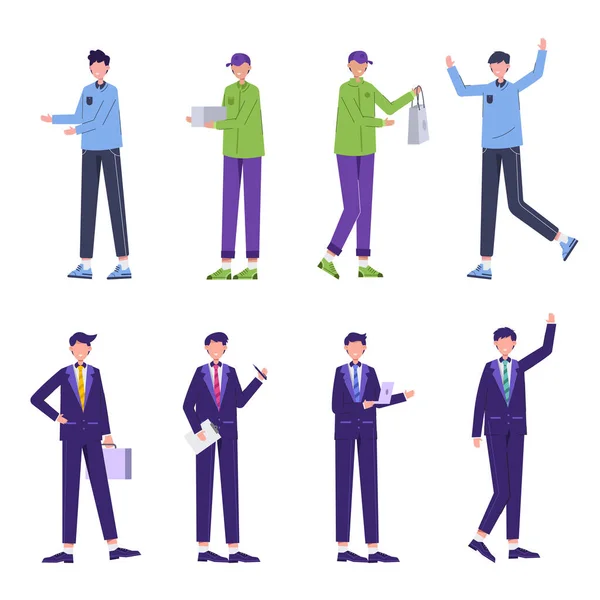 Bundle Businessman Character Set Various Professions Lifestyles Expressions Each Character — Vettoriale Stock