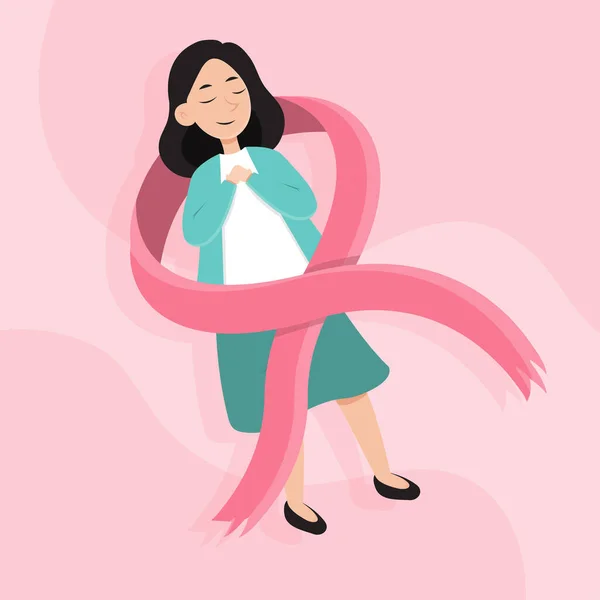 Breast Cancer Awareness Month Symbol Vector Illustration Female Pink Ribbon — Image vectorielle