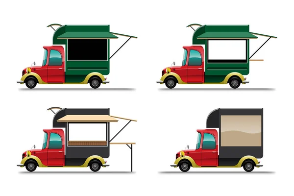 Bundle Set Food Truck Car Variety Sizes White Background — Stock Vector