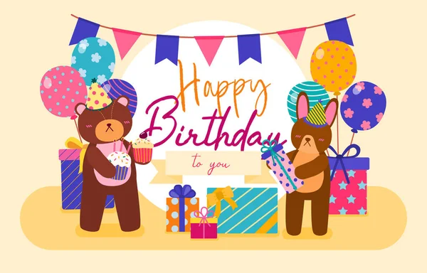 Cartoon Animal Birthday Party Animal Has Birthday Party Home Birthday — 스톡 벡터