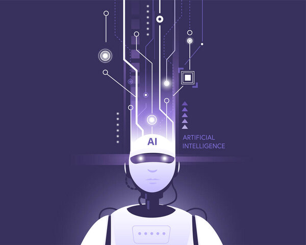Robotic artificial intelligence technology smart learning from bigdata. Machine learning AI with Digital Brain learning processing big data, analysis information. ai technology industrial 4.0 control
