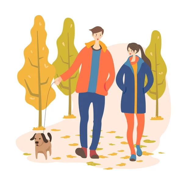Young Couple Walking Together Vector Drawing Romantic Date Boyfriend Girlfriend — Image vectorielle