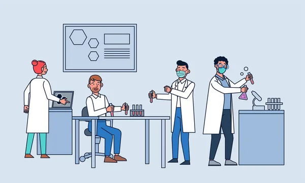 Laboratorium Badawcze Profesjonalni Naukowcy Chemicy Pracujący Sprzętem Laboratoryjnym Wektor Ilustracja — Wektor stockowy