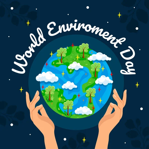 Dia Mundial Ambiente Mão Segura Mundo Perfeito Significa Preservar Mundo — Vetor de Stock