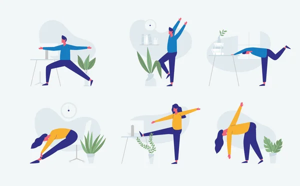 Businesspeople Doing Stretching Exercise Workplace Vector Illustration Flat Design — Stock Vector